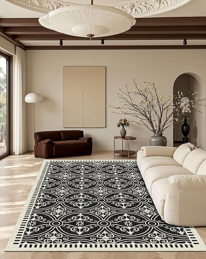 Latte&Fog 6x9 Area Rugs for Living Room Bedroom, Large Vintage Washable Rug, Boho Non Slip Low Pile Carpet for Indoor Dining Room, Office, Dorm, Classroom, Farmhouse and Home Office