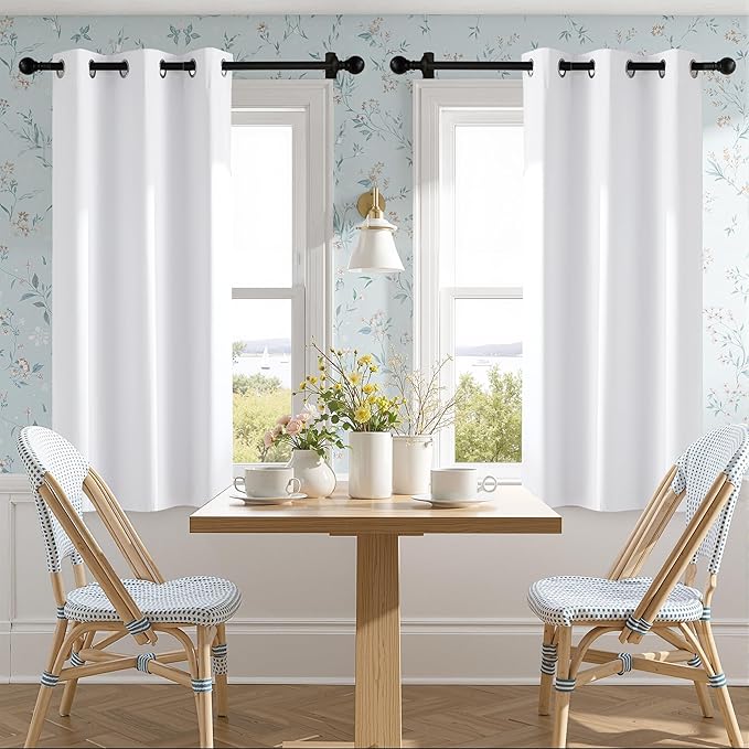 NICETOWN 100% Blackout Window Curtain Panels 84 inch Length for Living Room, Set of 2, Snow White, 42 inches Wide, Thermal Insulated Drapes