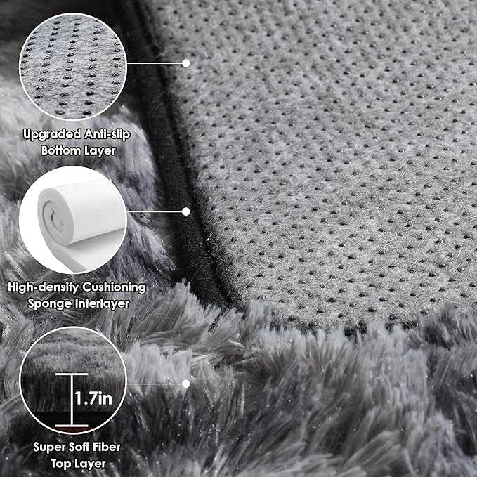 ONASAR Area Rugs for Bedroom Living Room, Fluffy Tie-Dyed Dark Grey 4x6 Indoor Bedside Floor Throw Rug, Soft Plush Shaggy Carpet for Nursery Kids Girls Boys Teen Dorm Home Office Decor