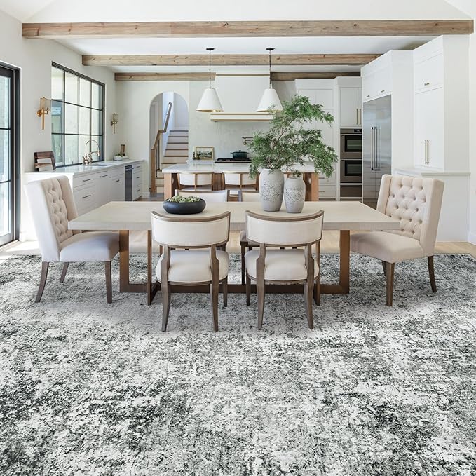 XLUEZ 9x12 Area Rug for Living Room, Washable Modern Abstract Large Area Rug Neutral Soft Non Slip Kids Rug Stain Resistant Indoor Carpet for Bedroom Dining Room Playroom Office(Grey, 9'x12')