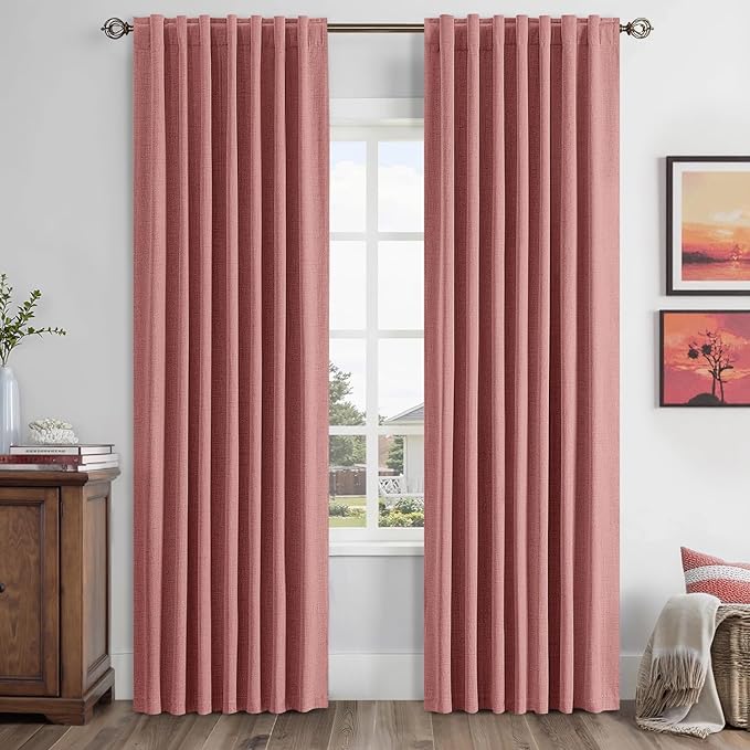 MIULEE 100% Blackout Linen Curtains for Bedroom, Dusty Rose Solid Luxury Decor Thermal Insulation Room Darkening Drapes for Living Room Nursery Back Tab Rod Pocket 42 x 63 Inches, 2 Panels