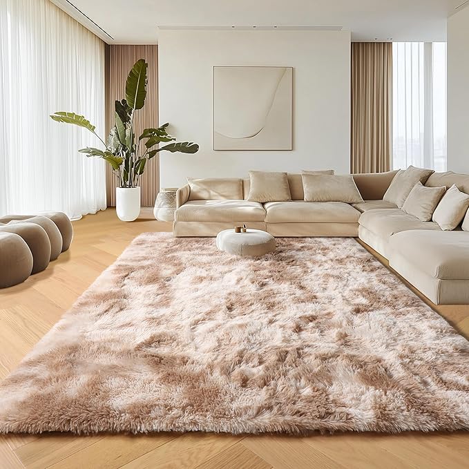 ONASAR 8x10 Area Rugs for Living Room, Tie-Dyed Beige Large Fluffy Bedroom Rug, Soft Plush Thick Shaggy Big Floor Carpet for Kids Boy Girls Teen Dorm Nursery Indoor Home Decor Aesthetic
