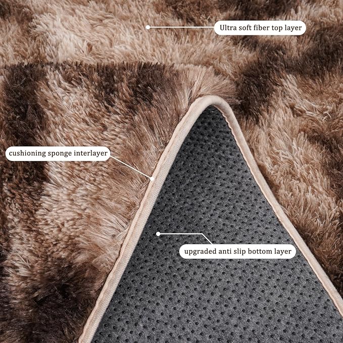 Rugs for Bedroom 4x6, Soft Shaggy Modern Shag Area Rug for Living Room, Upgrade Non-Slip Plush Fluffy Carpet for Kids Boys Girls Room Home Decor Aesthetic, Tie-Dyed Brown