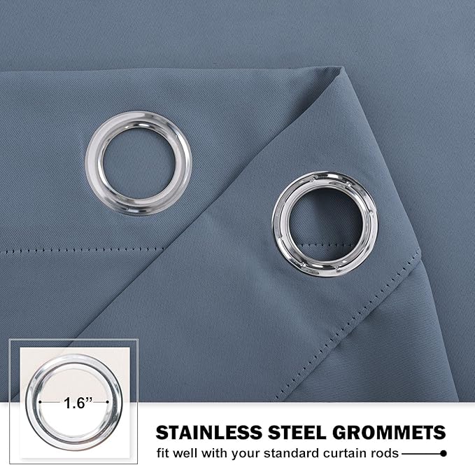 NICETOWN Window Short Curtains for Kitchen, Home Fashion Solid Grommet Top Blackout Thermal Insulated Curtain Drapes for Cafe Window, W 42 x L 36-inch 1.2 inches Header, Stone Blue, 2 Panels