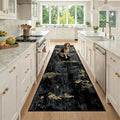 Washable Area Rugs 3x9 Non-Slip Modern Abstract Soft for Living Room Entryway Bedroom Nursery, Print Pattern, Dark Black Gold