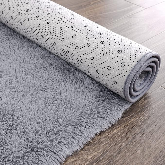 Chicrug Soft Runner Rugs for Bedroom Living Room Plush Fluffy Rug 2x6 Feet, Shag Furry Area Rug Carpet Non Shedding for Nursery Children Kids Girls Room Home Decorative, Grey