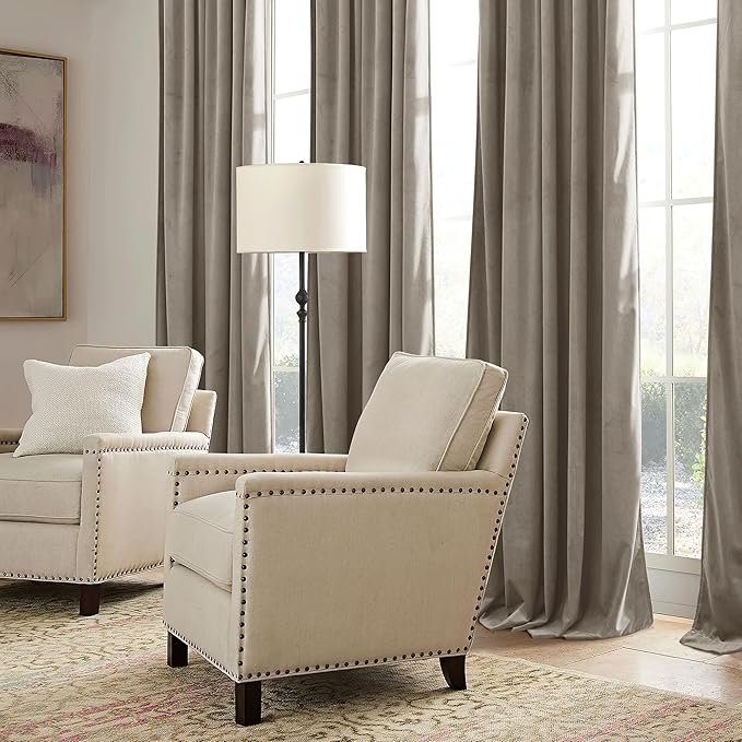 RYB HOME Taupe Velvet Curtains with Hook Tape, Back Tab Thermal Insulated Privacy Protect Decorative Drapes for Bedroom Home Office, W 52 x L 90 inches, 2 Panels Set