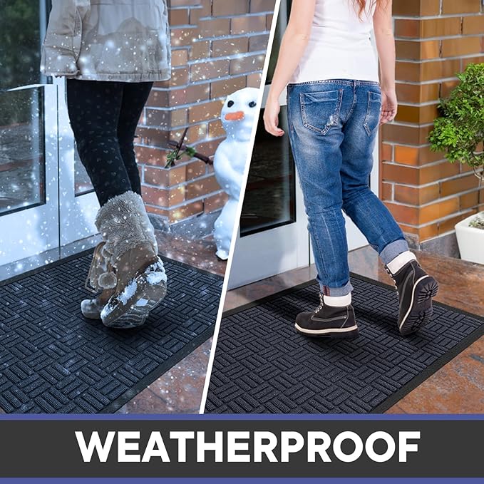 Mibao Front Door Mat, Heavy Duty Durable Welcome Mat for Outdoor Indoor, Dirt Trapper Waterproof Super Absorbent Door Mat for Entryway Outside Patio Porch, 61.5" x 36", Navy