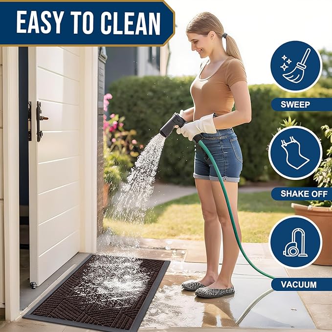 Smiry Front Door Mat Outside Entrance, Heavy Duty Sturdy Natural Rubber Doormat, Trap Dirt and Moisture, Easy Clean Low Profile Welcome Floor Mats for Indoor Outdoor Entry, 35X23 Inch, Deep Brown