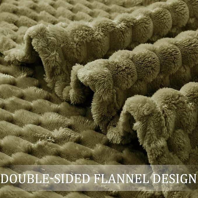 Exclusivo Mezcla Fleece King Blanket for Bed, Extra Large Fuzzy Olive Green Bed Blankets, Soft Cozy Plush Sofa Throws for All Seasons, 90x104 Inches