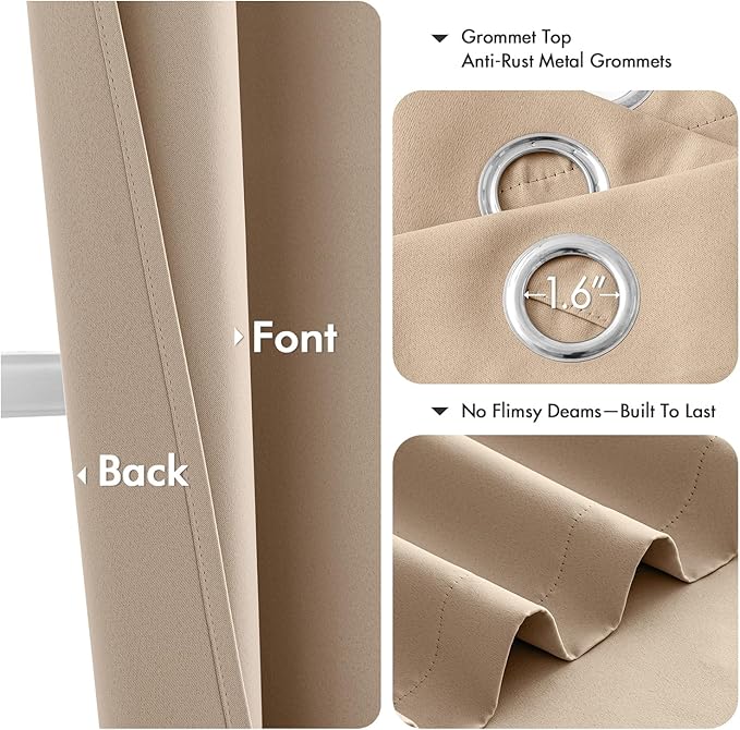 MIULEE Beige Blackout Curtains for Bedroom Living Room 90 Inches Long 2 Panels, Thermal Insulated Room Darkening Drapes Solid Grommet Top Noise Reduction Light Blocking Window Treatments 40x90 Inch