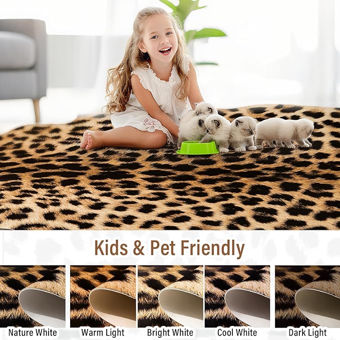 AROGAN Premium Leopard Print Rug 8x10 Feet, Machine Washable Faux Fur Cheetah Rug, Non-Slip Animal Print Hide Leopard Skin Area Rug for Bedroom Living Room Home Decor