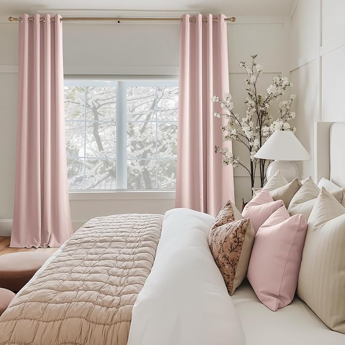 NICETOWN Room Darkening Draperies Curtains Panels, 2 Panels Blush Pink W52 x L84
