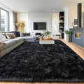 Pionblank 8x10 Rug for Living Room, Fuzzy Plush Large Area Rug, Fluffy Modern Shag Non Slip Soft Furry Carpet for Bedroom Kids Room Nursery Teens Dorm Home Decor, Black