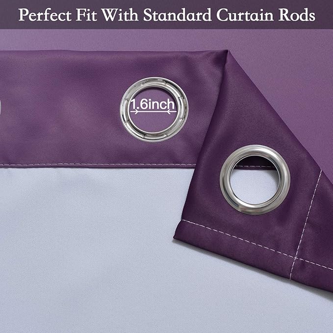 SimpleHome Ombre Room Darkening Curtains for Bedroom, Light Blocking Gradient Purple to Grey White Thermal Insulated Grommet Blackout Window Curtains Drapes for Kids, 2 Panels, 52x63 inches Length