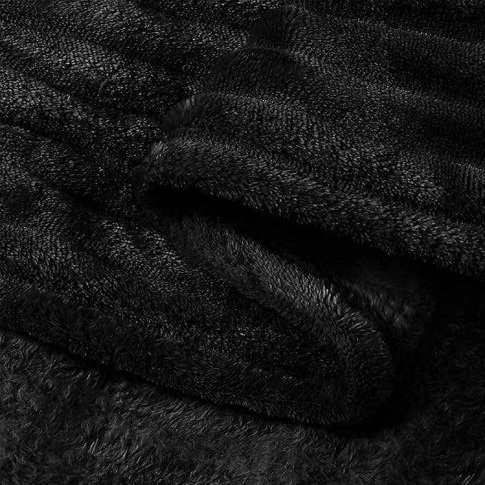 BEDELITE Fleece Blanket - 3D Ribbed Jacquard Decorative Black Throw Blankets for Men & Women, Lightweight Warm Cozy Soft Fuzzy Blankets All Seasons Suitable 50x60 inches