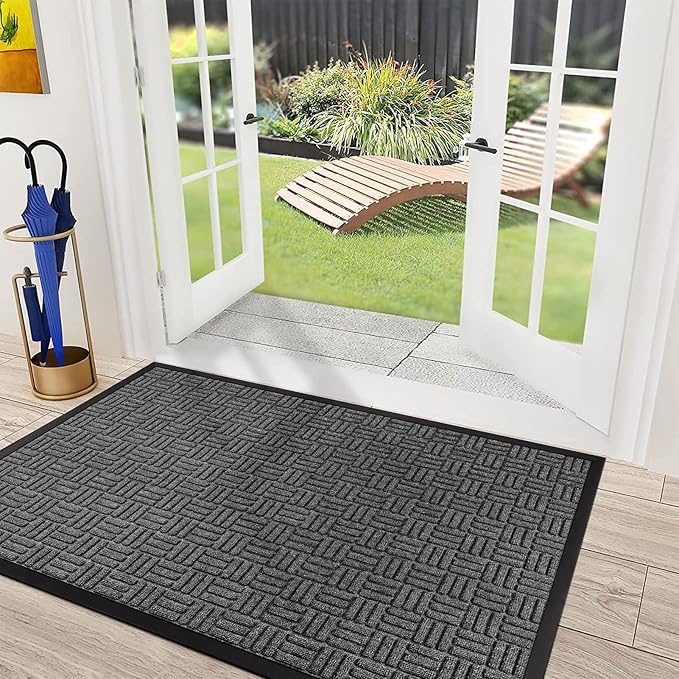 Mibao Front Door Mat, Heavy Duty Durable Welcome Mat for Outdoor Indoor, Dirt Trapper Waterproof Super Absorbent Door Mat for Entryway Outside Patio Porch, 61.5" x 36", Gray