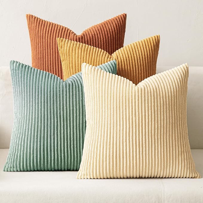 MIULEE Boho Farmhouse Throw Pillow Covers 18x18 Inch Set of 4 Summer Modern Natural Decorative Cushion Covers Soft Corduroy Spring Decor for Couch Bed Sofa Living Room Orange Teal Gradient Series