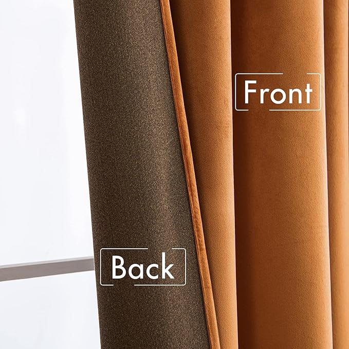 MIULEE Velvet Curtains 90 inches 2 Panels - Luxury Blackout Curtains for Bedroom Living Room Thermal Insulated Super Soft Window Drapes Rod Pocket & Back Tab, Gold Brown, W52 x L90 inch