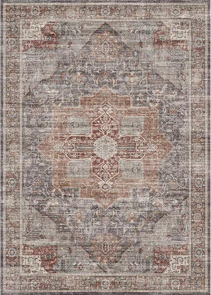 Runner Rug 2x8 Runners for Hallways Non Slip Washable, Vintage Hallway Runner Rugs for Living Room, Low Pile Soft Hallway Rug for Kitchen Bedroom Laundry Room Rug(Grey/Brown/Tan,2'x8')
