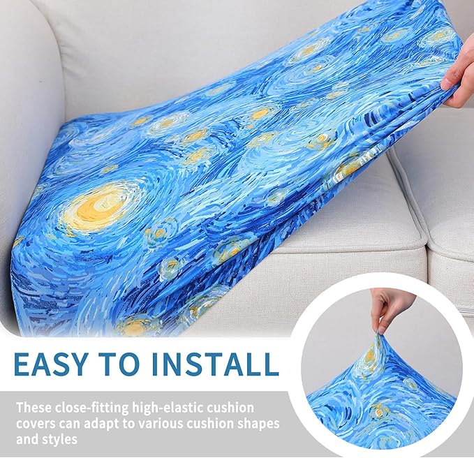 hyha Printed Couch Cushion Covers, Floral Sofa Covers Washable for 2 Cushion Couch, Stretch Pattern Outdoor Cushion Covers for Patio Furniture with Elastic Bottom(2 Packs, Starry Sky)