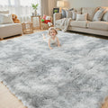 Rugs for Living Room 6x9, Alfombras para Salas Shag Large Plush Soft Area Rug, Shaggy Carpets for Bedroom, Kids Boys Girls Home Decor Aesthetic (Light Grey Tie-Dyed, 6x9 Feet)
