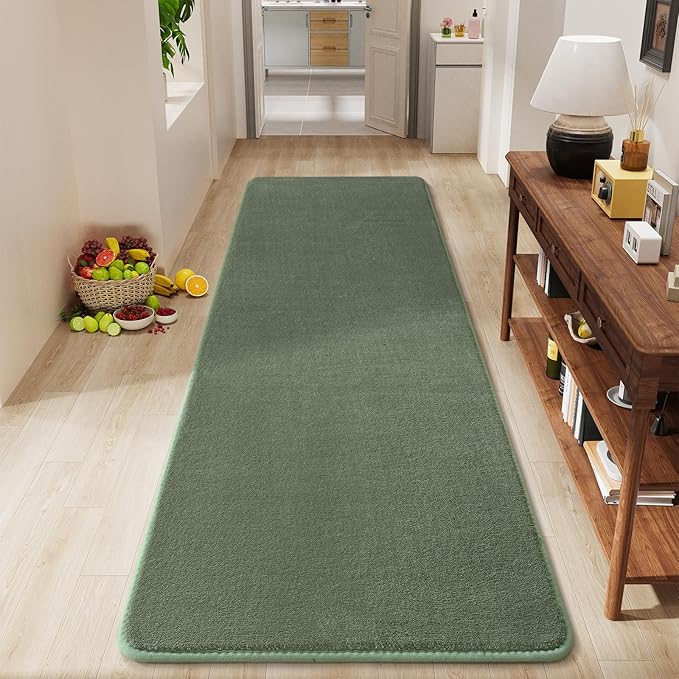 Amearea Modern Soft Hallway Runner Rug, 2x6 Fluffy Bedroom Bedside Rugs, Washable Long Runner Rugs for Hallway, Non Slip Memory Foam Rug Carpet for Entrance Kitchen Living Room Decor, Sage Green