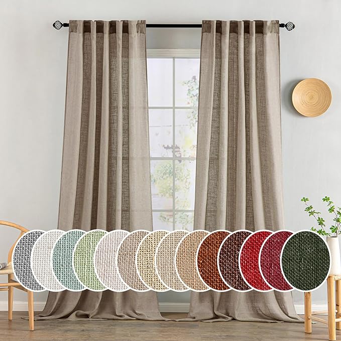 MIULEE Taupe Grey Linen Curtains 96 Inches Long 2 Panels for Bedroom Living Room, Soft Linen Textured Window Drapes Semi Sheer Light Filtering Back Tab Rod Pocket Farmhouse Modern Burlap Look Decor