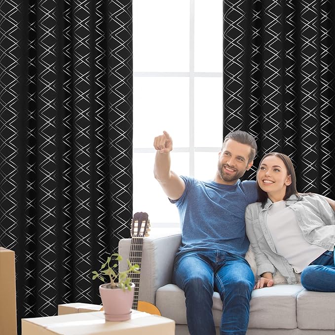 Deconovo Blackout Curtains 63 Inch Length for Nursery Kitchen (52x63 Inch, Black/Silver, 2 Panels) Thermal Insulated Panels, Soundproof Window Drapes, for Living Room Bedroom