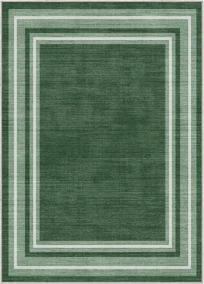 OPPODREAM Border Soft Area Rugs 5x7, Washable Green Rug with Non Slip Backing, 5 x 7 Faux Cashmere Low-Pile 5x7 Carpet