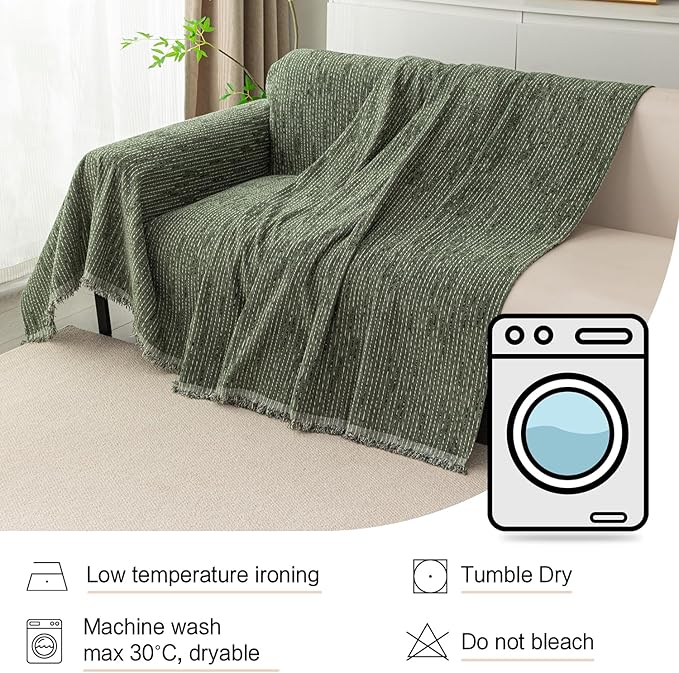MYSKY HOME Loveseat Cover Moss Green Couch Cover Sectional Couch Covers for 2 Cushion Couch Sofa Thick Universal Chenille Sofa Cover with Tassel Durable Furniture Protector for Dogs 91" x 118"