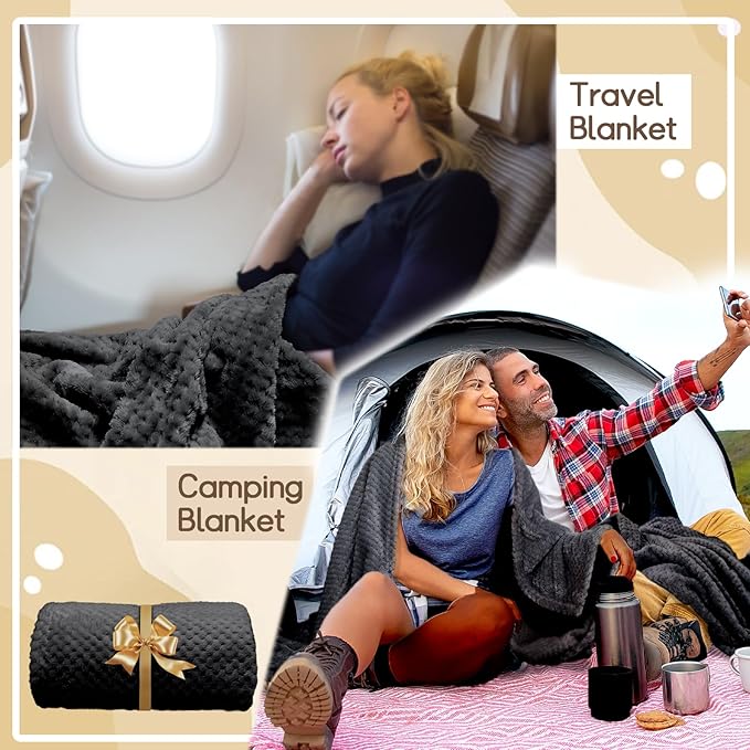 4 Pack Fleece Throw Blankets 50x60 Inches - Oeko-Tex Certified 100, 270 GSM Ultra Soft Plush for Bed, Couch and Cozy Gifts. 3D Waffle Texture, No Shedding No Pilling All Season (Black)