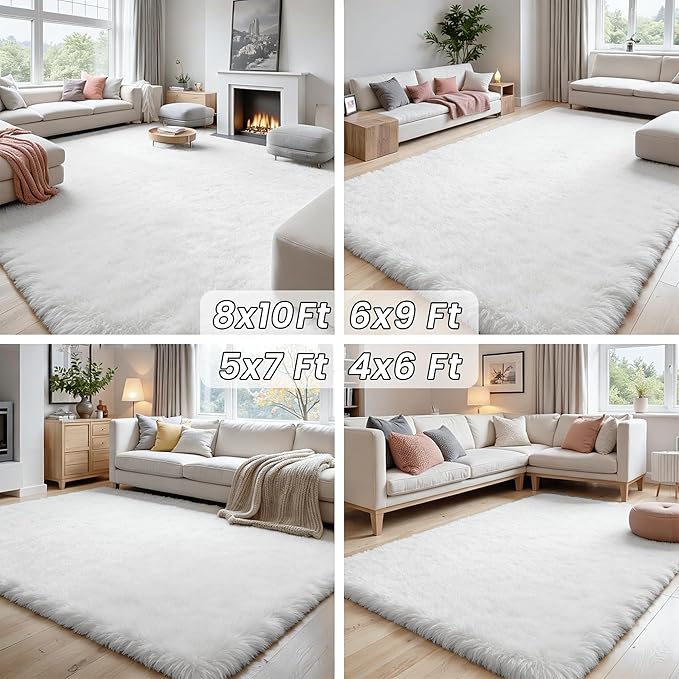 4x6 Area Rugs for Living Room Rug: Soft Fluffy Shag White Rugs for Bedroom, Non-Slip Large Fuzzy Plush Rug Indoor Floor Carpet for Nursery Kids Boys Girls Room, Dorms, Playroom, Modern Home Decor