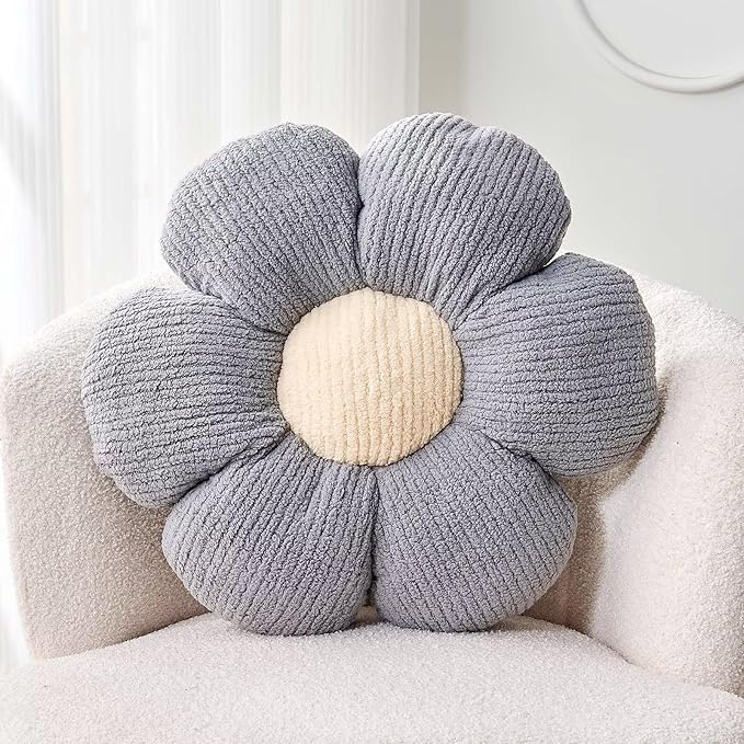 Throw Pillows, Grey Daisy Flower Shape Floor Cushion, 19.6 Inch
