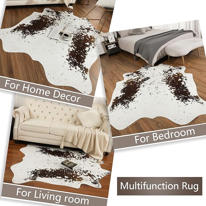 AROGAN White 8×10 Feet Faux Cow Print Rug Large - Cow Print Area Rug with No-Slip Backing, Large Animal Skin Rugs for Living Room, Offfice, Room Decor, Spots
