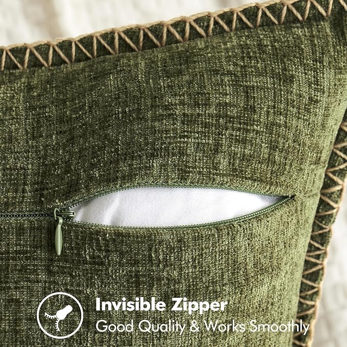 MIULEE Pack of 2 Couch Throw Pillow Covers 12x20 Inch Olive Green Farmhouse Decorative Pillow Covers with Stitched Edge Soft Chenille Solid Dyed Spring Pillow Covers for Sofa Bed Living Room