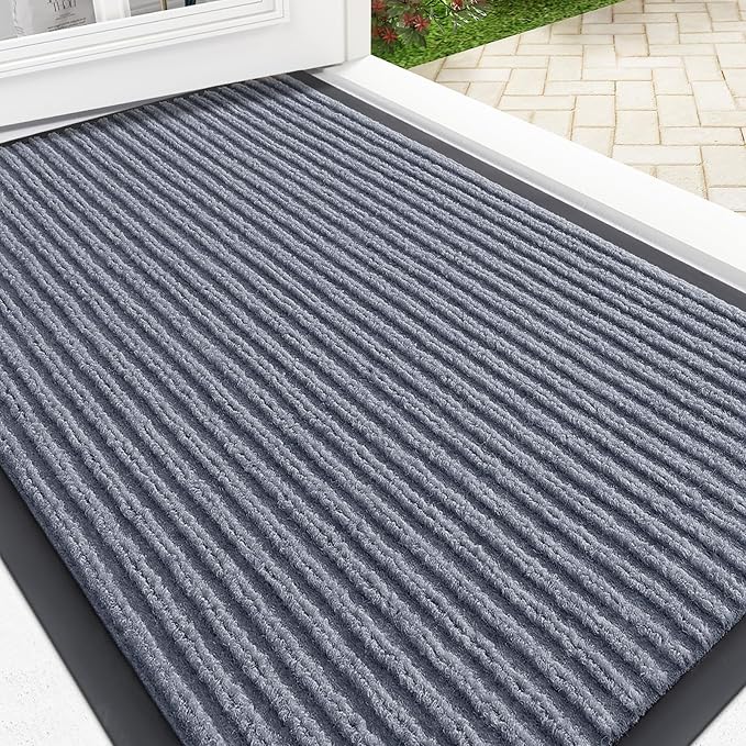 OLANLY Front Door Mat Indoor Outdoor Entrance, Waterproof Heavy Duty Doormat, Fade Resistant, Low Profile, Easy Clean Patio Porch Welcome Floor Mats for Entry, 35x23, Ash Grey