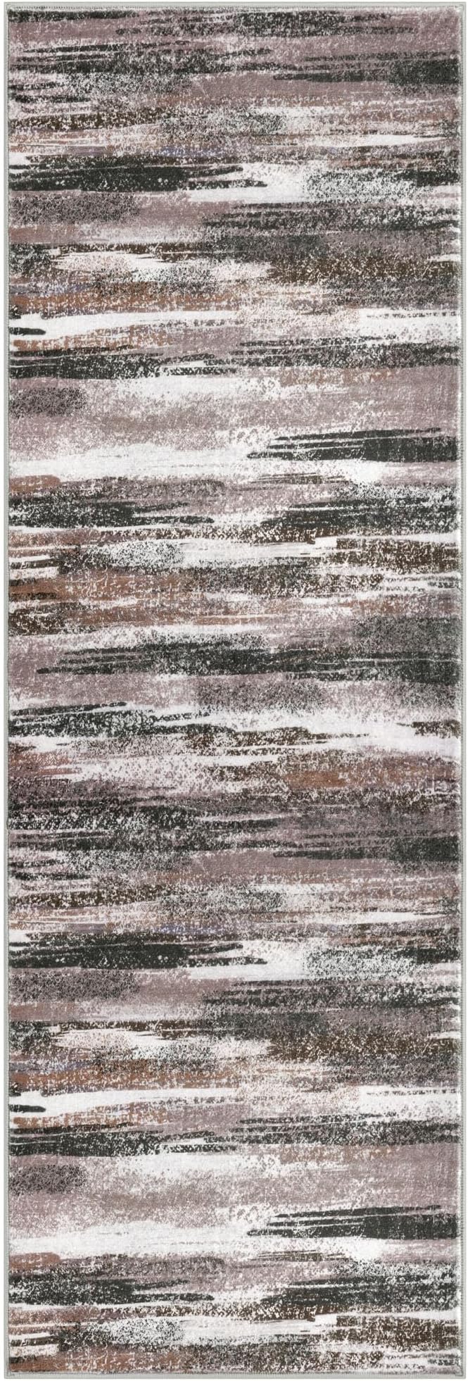 Lansny Modern Abstract Runner Rug 2x5, Dark Light Brown White Washable Kitchen Runner Entryway Rug Mat Non-Slip Soft Hallway Rug Runner Thin Print Faux Wool Carpet for Bedroom Laundry Room Indoor