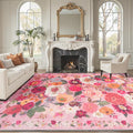 Pink Area Rugs 9x12 Living Room Washable Rug Non Slip Floral Low Pile Large Rug for Living Room, Bedroom, Farmhouse, Dining Room, Kids Playroom(9 x 12, Pink Garden)