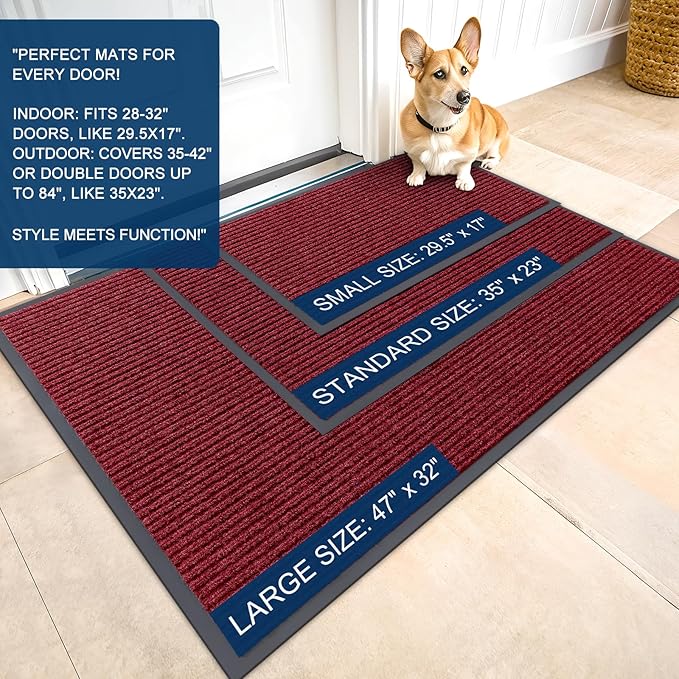 OLANLY Front Door Mat Indoor Outdoor Entrance, Waterproof Heavy Duty Doormat, Fade Resistant, Low Profile, Easy Clean Patio Porch Welcome Floor Mats for Entry, 59x30, Wine Red