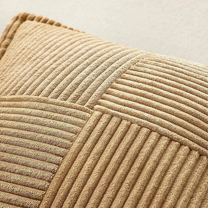 MIULEE Decorative Throw Pillow Covers for Couch Bed Livingroom 18x18 Inch Set of 2 Brown Boho Accent Throw Pllows Broadside Striped Patchwork Soft Corduroy Pillowcases