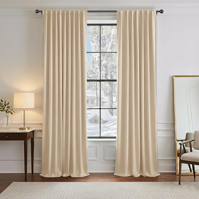 PONY DANCE Beige Blackout Curtains 96 inch Long, Room Darkening Curtains for Bedroom, Thermal Insulated Drapes for Living Room Window, Back Tab/Rod Pocket, 52 x 96 Inch,2 Panels Set,Biscotti Beige