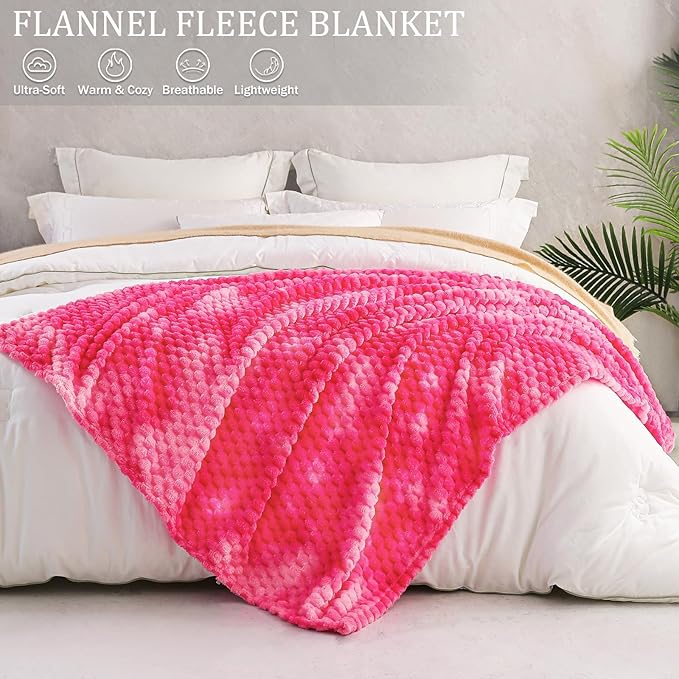 Exclusivo Mezcla Fleece Twin Blanket for Bed, Extra Large Fuzzy Tie-dye Hot Pink Bed Blankets, Soft Cozy Plush Sofa Throws for All Seasons, 60x80 Inches