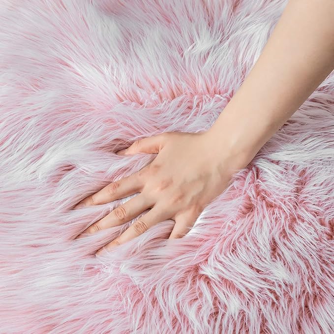 Ashler faux fur rug, Fluffy Shaggy Area Rug Ultra Soft 2 x 6 Feet Sheepskin Fur Rug, Frosted Bottom Pink Fuzzy Rug Machine Washable Shag Rug, Nursery Decor Throw Rugs for Bedroom, Living Room