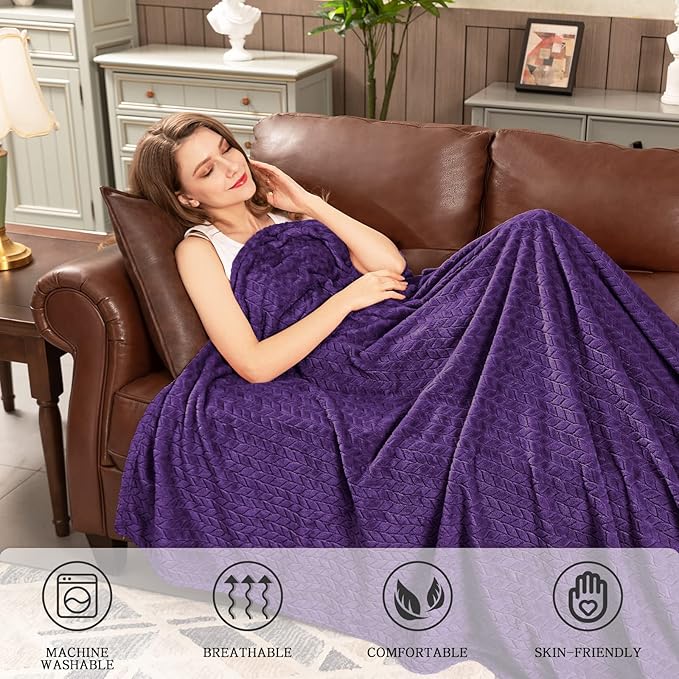 inhand Fleece Throw Blanket, Super Soft Fuzzy Blanket for Couch Sofa Bed Office, Cozy Plush Fleece Blanket Throw Size, Washable Lightweight Flannel Blankets Throw for All Season(50”x60”,Purple)