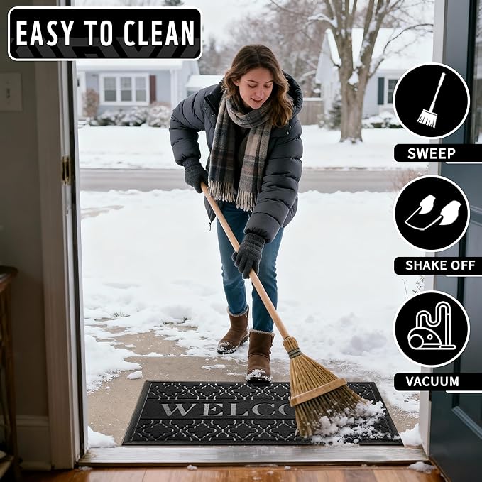 Yimobra Welcome Mat Outdoor Indoor, All-Season Waterproof Front Door Mat Outside Entrance, All-Weather Heavy Duty Non-Slip Doormat, Low Profile Porch Patio Entrance Mats, 47x24, Black