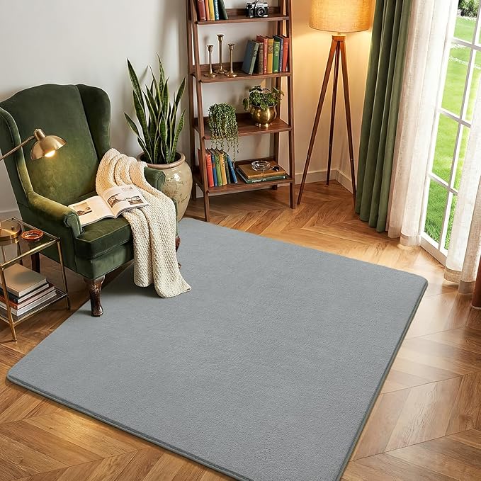Amearea 6x6 Square Area Rugs for Bedroom Living Room, Modern Grey Thickened Memory Foam Rug, Fluffy Indoor Washable Rugs Non Slip Minimalist Carpet for Kids Boys Girls Dorm Nursery Room Decor