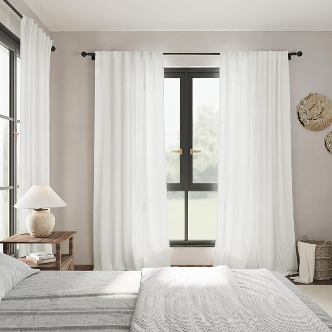 Semi Sheer Linen Curtains 120 Inches Long for Living Room 2 Panel Sets Back Tab Flax Textured Natural Ivory Extra Long Curtains Privacy Chic Light Filtering High Window Drapes for Bedroom 52X120
