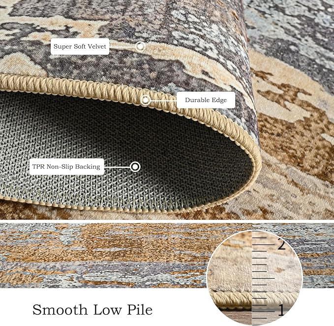 Toneed Abstract Area Rug Modern Washable Rug Soft Non Slip Rug Low Pile for Bedroom Living Room Dining Room Camel 8x10 Feet