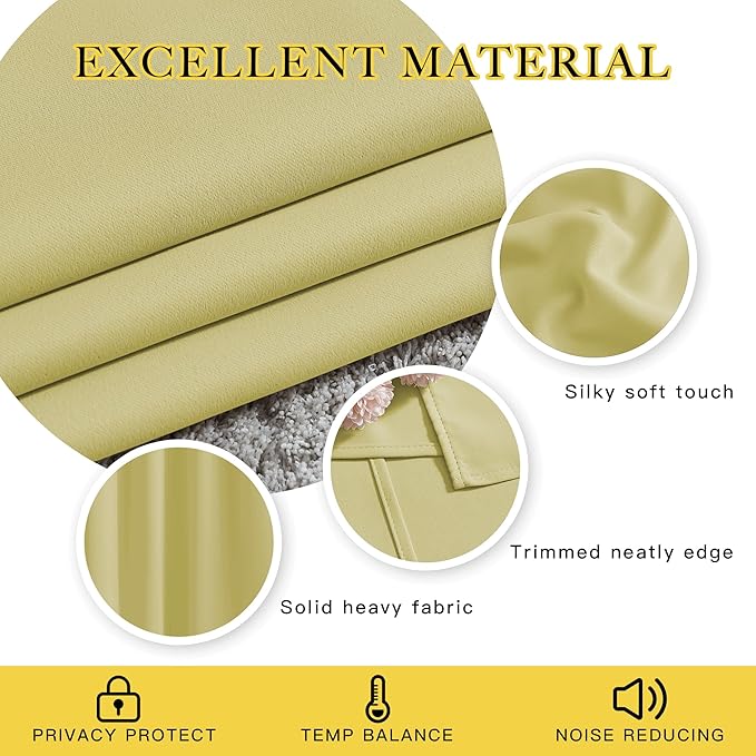 NICETOWN Room Darkening Curtains for Windows - Home Fashion Energy Saving Grommet Top Thermal Insulated Drapes for Bedroom/Patio Door (Paler Yellow, 1 Pair, 66 by 90 Inch)
